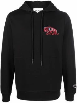 Iceberg tiger-embroidered rib-trimmed hoodie